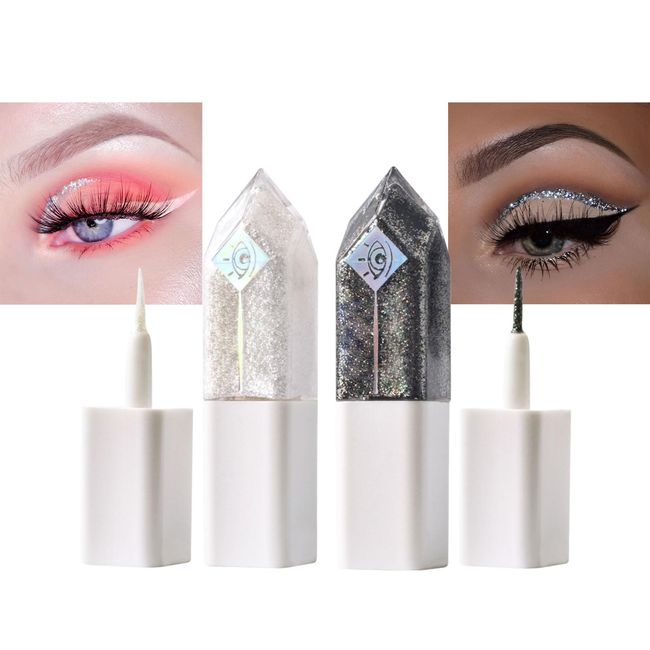 Glitter Liquid Eyeshadow，Mini Eye Shadow Set White & Black Liquid Glitter Eye Shadow, Liquid Shimmer Eye Shadows Glitter Eyeliner, Waterproof Long Lasting Smudge-proof Eyeshadow