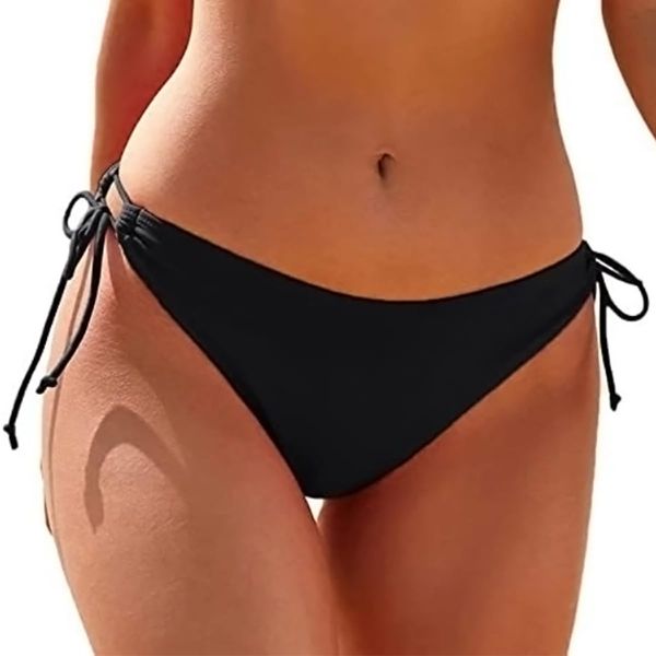 HAWILAND Bikini Hose Damen - Sexy Triangel Bikinihose High Waist Sport Bikini Bottoms Side-Tie Schnüren String Tanga Bikinishorts A02 Schwarz M