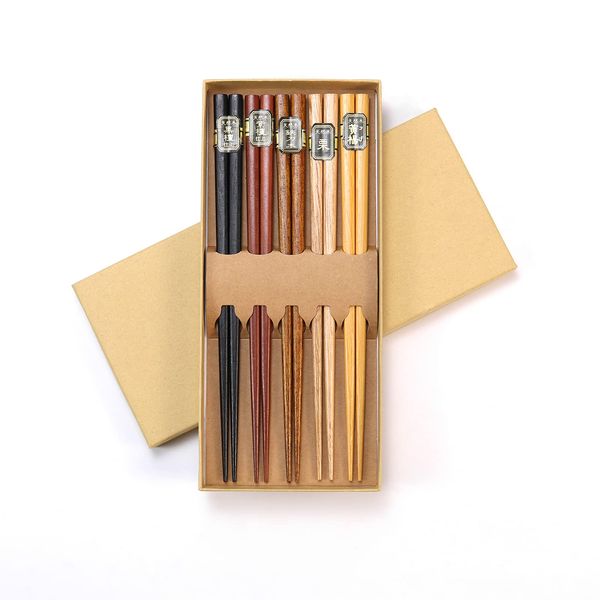 YOSHIKI SDGs YK-C5 Wooden Chopsticks Set of 5 Pairs Chopsticks in 5 Colors, Chopsticks Set, Chopsticks for Visitors, Presentation Box, Celebrations, Gifts, Gift