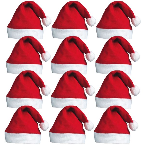 12pc Santa Hats - Christmas Party Hats Fancy Dress Christmas Hats or Santa Costume - Father Christmas Red Christmas Santa Hat Fun Christmas Hats - Christmas Hat for Xmas Office Party Santa Hat Bulk