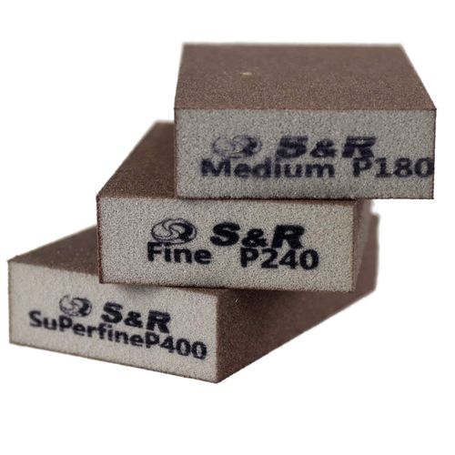 S&R sanding sponge set 9 pcs (100 * 70 * 25mm) hand grinder in medium 3xP180, fine 3xP240 3xP400 for grinding/polishing metal, wood, steel, stainless steel.