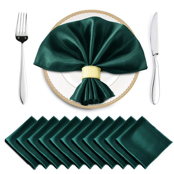 Horbaunal 16 Pack Forest Green Satin Napkins 17 x 17 Inch, Square Soft Table Dinner Napkins, Silky Cloth Napkins Table Decoration for Weddings Banquets Parties