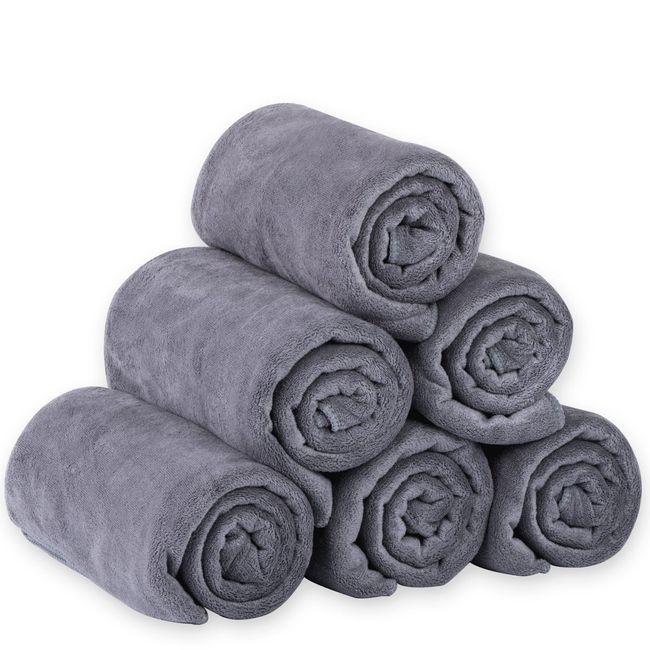 JML Microfiber Bath Towel Sets (6 Pack, 27" x 55") -Extra Absorbent, Fast Drying, Multipurpose for Swimming, Fitness, Sports, Yoga, Grey 6 Count