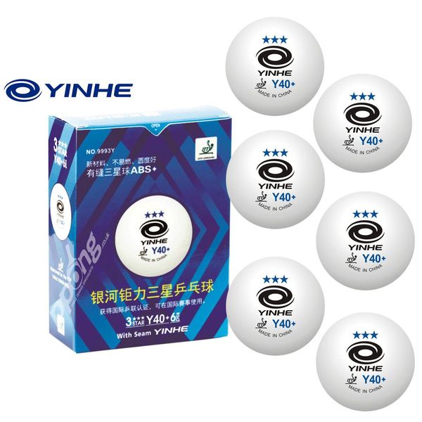 YINHE Table Tennis Balls Y40+ 3 Star ABS Professional - Pack of 6 - White - ITTF Approved Competition approved Ping Pong Balls