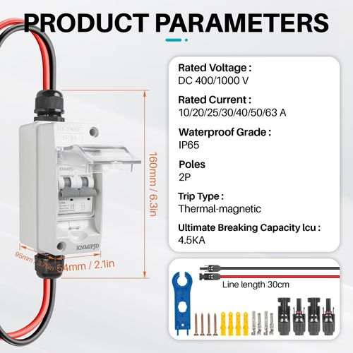 Solar Panel Disconnect Switch 1000V 10Amp Small Circuit Breaker IP65 Outdoor Breaker Box and Solar Panel Extension Cable (DC1000V 10Amp)