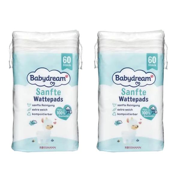 Babydream Cotton Pads, 100% Cotton, Pack of 2 (2 x 60 Pieces)