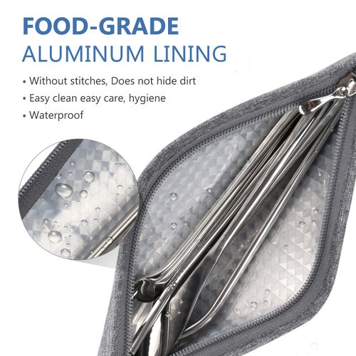 Aosbos Reusable Straws Pouch Carrying Case for Metal Straws Paper Straw Plastic Straws Disposable Straws Silicone Straws Tumbler Straws Case Stainless Steel Straw Bags Chopstick Case, Black & Grey