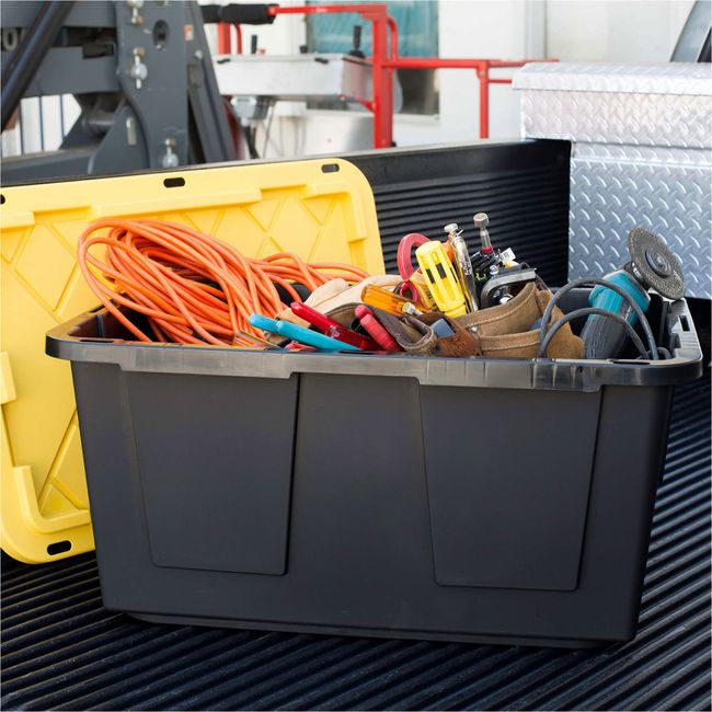 Greenmade Storage Bin with Lid, 27 Gallon, Black and Yellow