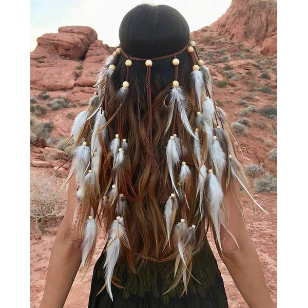 Aceorna Boho Feather Headbands Hippie Gypsy Indian Hairbands Tassels Head Piece Costume Hair Accessories Festival Headdress for Women and Girls