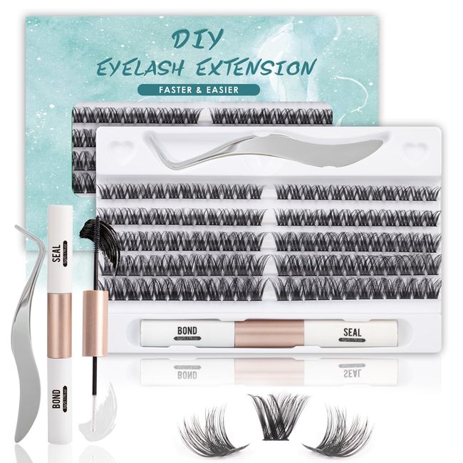 SISILILY Lash Extension Kit 120 Lash Clusters with Lash Bond and Seal and Lash Applicator C D Curl Cluster Eyelash Extensions Waterproof Long Lasting Individual Lashes Mega Look 10-16mm (S27-Mix)