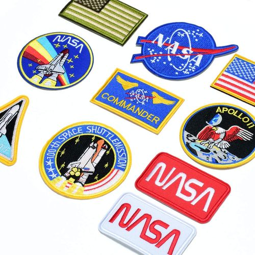 8Pcs Iron on Patches Us Flag NASA Logo 100th Space Shuttle Mission Military Embroidered Patches for Clothing DIY Clothes Stickers Custom Badges