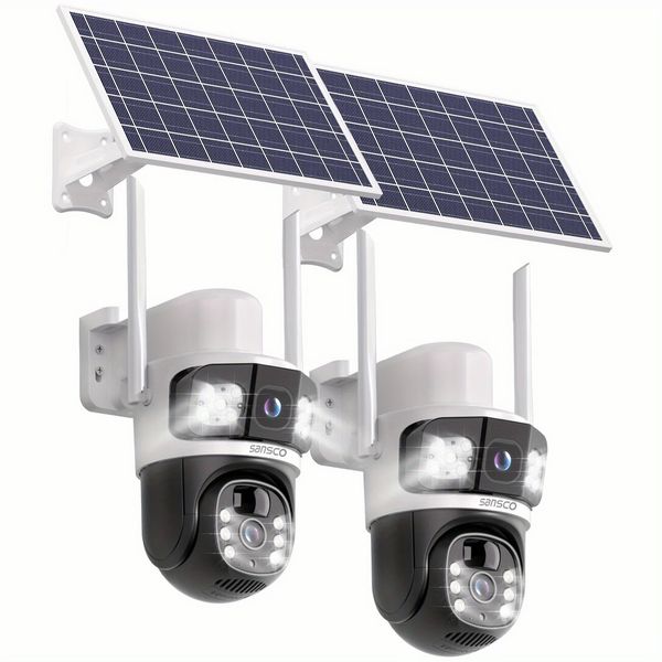 2PCS 4MP Solar Wireless Security Camera WiFi PTZ Dual Lens 2-Way Audio