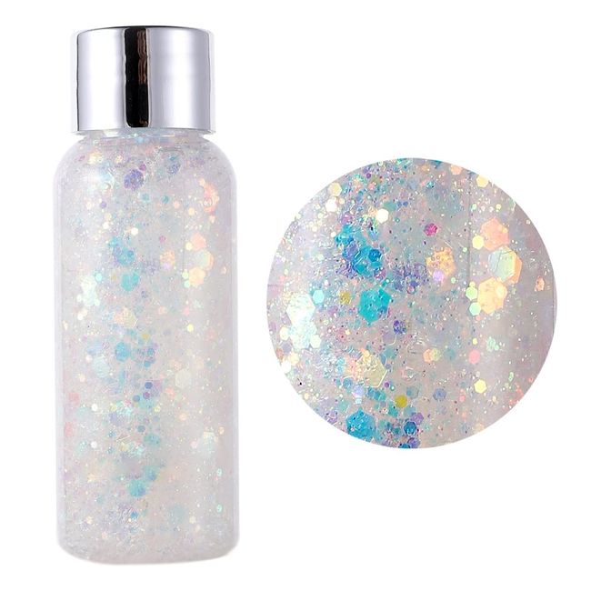 Riceel Glitter Body Gel, 35ml Mermaid Pailletten Glitter Liquid Lidschatten Body Lotion Glitzer Flüssiger für Gesicht Haare Lippen Nagel Festival Party Dekoration Long Lasting Sparkling (Weiß)