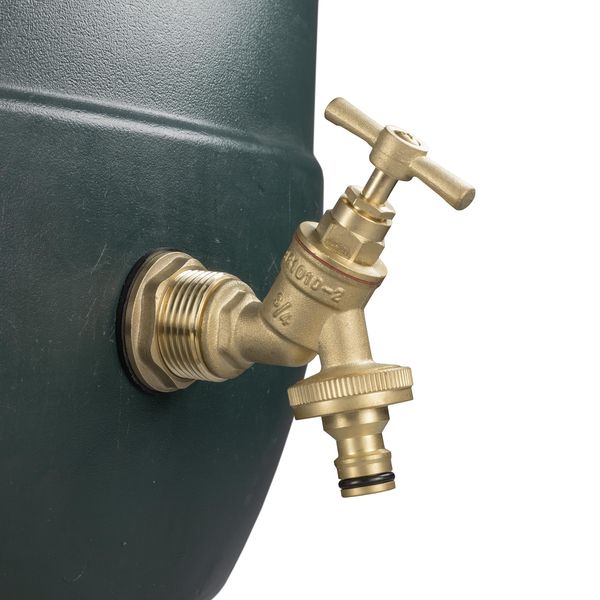 Solid brass water butt/rain barrel/tank threaded outlet adaptor/connector with 2 washers and nut,range of tap options (connector+brass bib+quick con)