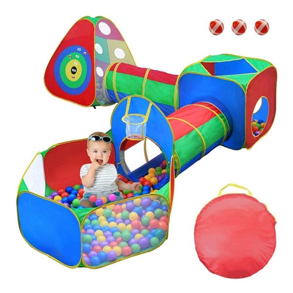 5Pcs Kids Ball Pit Tents Pop Up Playhouse w/ 2 Crawl Tunnel & 2 Tent For Boys Girls Toddlers Preschool Children Indoor Outdoor - Multi