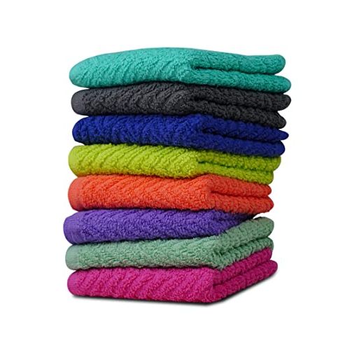 ZUPERIA Zigzag Wash Cloth -8 Pack -12" x 12"- Highly Absorbent Soft Washcloths for Face, Gym Towels, Hotel Spa Quality, Reusable Multipurpose Towels (Assorted)