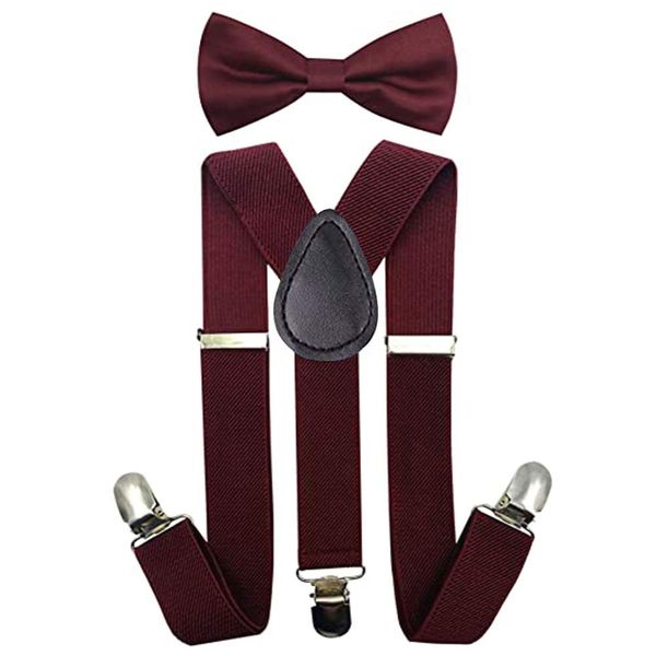 HABITER Kids Suspenders Adjustable Suspenders Set With Bow Ties for Boys and Girls