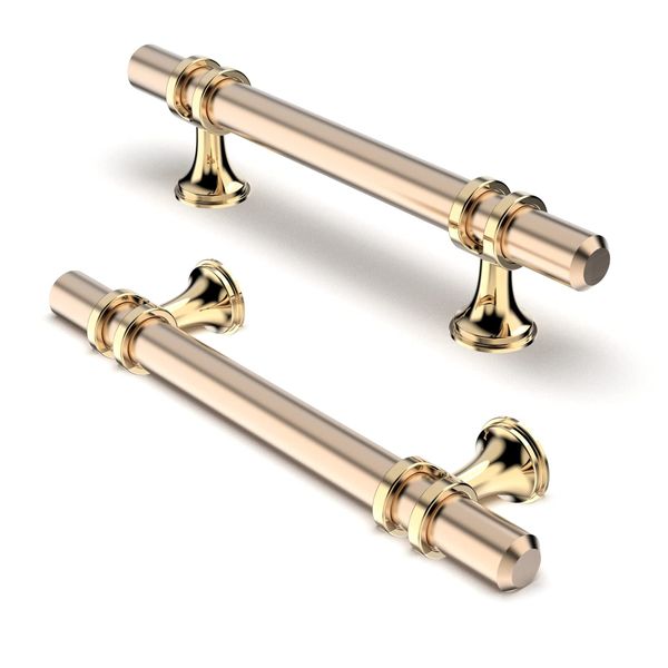 FURNIWARE Pack of 5 Cabinet Handles, Hardware Drawer Pulls, Zinc Alloy + Aluminum Kitchen Cabinet Door Handles Pull, 96mm(3.8 Inch) Hole Center Gold + Oxidized Bright Gold