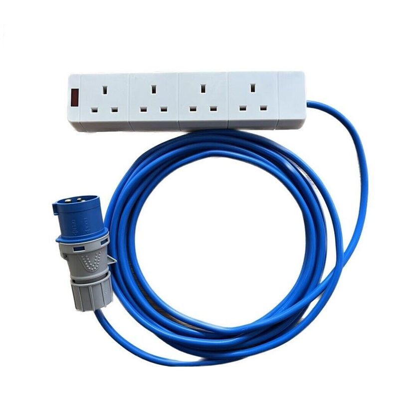 K M Electronics 4 GANG SOCKET TO 16A PLUG CAMPING TENT ELECTRIC MAINS ...