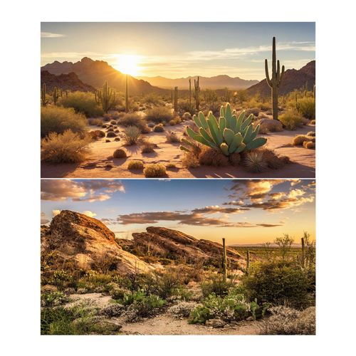 2 Packs Desert Mountain Reptile Tank Background Sunset Desert Gobi Cacti Sand Dunes Aquarium Background Saguaro Sandstone Rock Mountain Range Scenery Aquarium Reptile Enclosure Backgrounds 30x18in