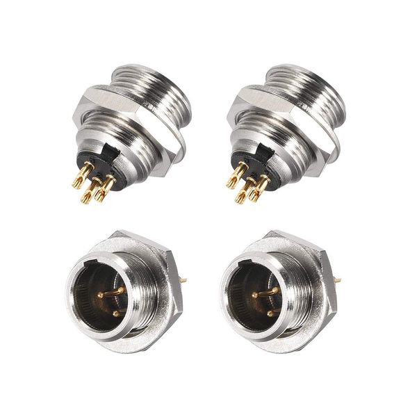 sourcing map Mini 3 Pin XLR Male Socket Microphone Chassis Panel Mount Aviation Circular Connector 4Pcs
