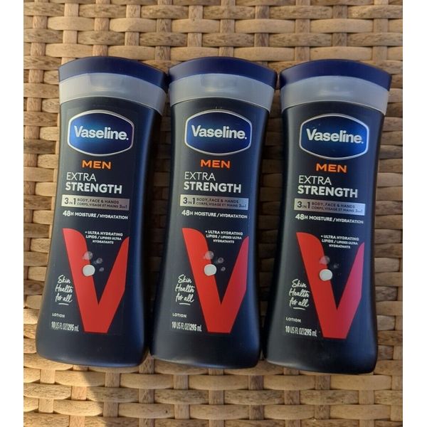 3 PACK Vaseline Men Healing Moisture Extra Strength Body and Face Lotion 10 Oz