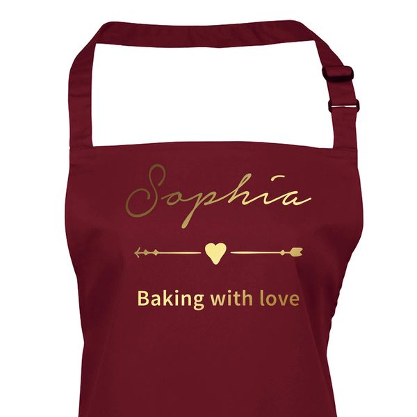 Personalised Name Kitchen Apron with Pockets Baking with Love Gift For Her Mum Mummy Woman Grilling Cooking Baking BBQ Women Aprons