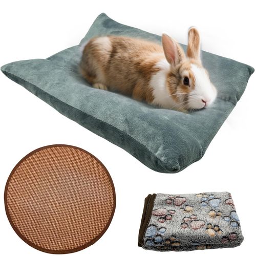 Hamiledyi 3PCS Rabbit Bed Mat 15.7x14 Inch Bunny Bed Soft Snuggle Pad Pillow Machine Washable Joint Support Guinea Pig Squirrel Hedgehog Ferret Kitten (Gray)