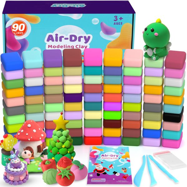 ARTPAR Air Dry Clay 90 Colors, Modeling Clay for Kids,Model Magic Clay,DIY Molding Clay Starter Kit with Sculpting Tools,Soft and Non-Sticky,Art and Crafts Gift for Boys & Girls 3-12 Years Old.