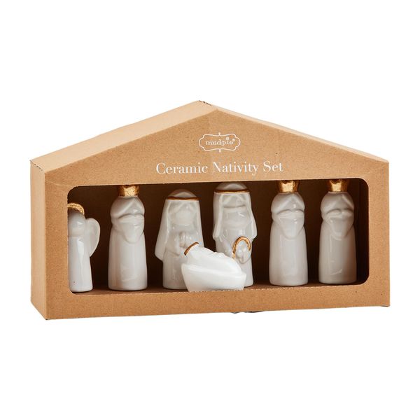 Mud Pie Boxed Nativity Set Table SITTERS, White
