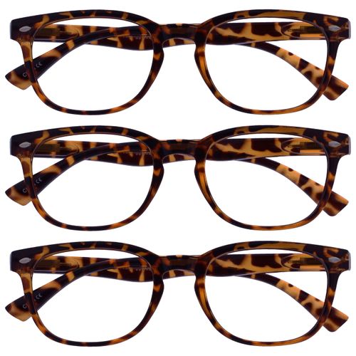 UV Reader Brown Tortoiseshell Reading Glasses Value 3 Pack Designer Style Mens Womens Spring Hinges UVR3PK014 +3.50