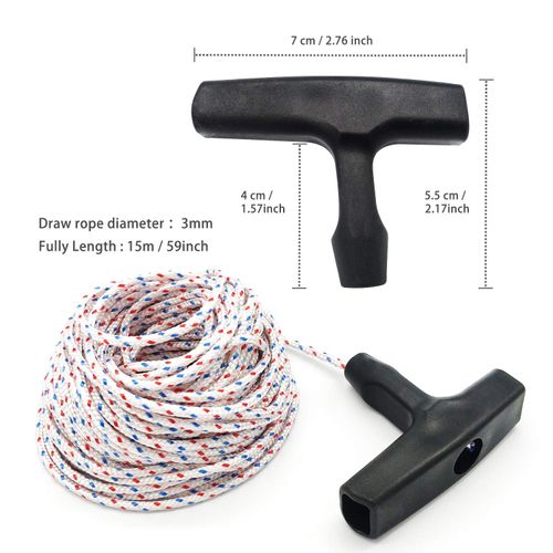 15m Lawnmower Pull Cord Set, 3mm Nylon Recoil Starter Rope Universal Replacement Strap Ropes Kit With 4 Recoil Starter Handle For Gasoline Engine Work Tools Craftsman Chainsaw Lawn Mower Trimmer Use