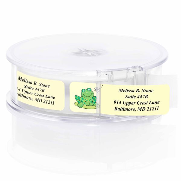 Frog on a Lily Pad Designer Rolled Address Labels with Elegant Plastic Dispenser