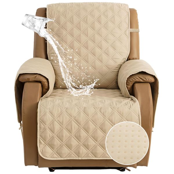 TOMORO Non-Slip Quilted Recliner Cover, 100% Waterproof Recliner Chair Slipcover Furniture Protector with Pockets, Washable Couch Cover with Elastic Straps for Kids and Pets，23 Inch