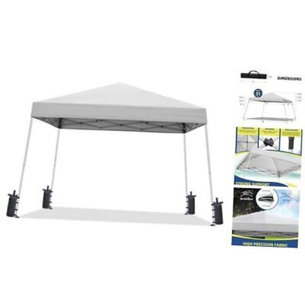 10x10 Slant Leg Pop-up Canopy Tent Easy One Person Setup Instant Outdoor White