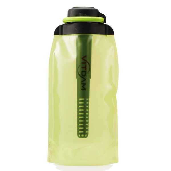 VITDAM Portable Water Purification Bottle, 33.6 fl oz (860 ml), Light Green, Includes Spare Filter, For Drinking Mud Water, Disaster Preparedness Goods, Virus Protection