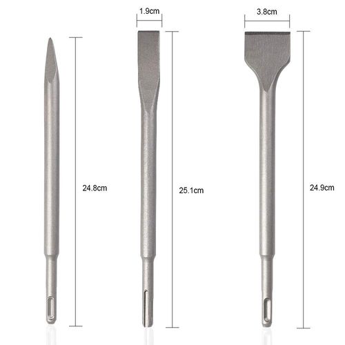 flintronic Chisel Set, 3-Pcs Hammer Steel Drill Tool Set,1 Wide Chisel, 1 Flat Chisel, 1 Point Chisel, SDS-Plus Shank, Spade Scraping Chisel Set for Tile Masonry Brick Wall Granite Concrete