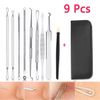 9 PCS blackhead acne tool kit double ring, needle puller, cone tip puller tool