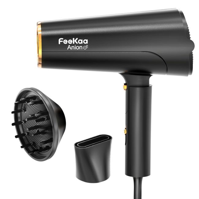 feekaa Ionic Hair Dryer with Diffuser, 1875W 100 Million IONS, Travel Blow Dryer, Foldable Handle, Low Noise, Lightweight, Constant Temperature Hair Care Without Hair Damage