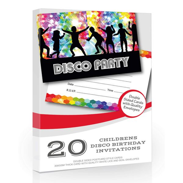 Olivia Samuel 20 x Kids Disco Party Invitations Ready to Write - A6 Postcard Size with envelopes