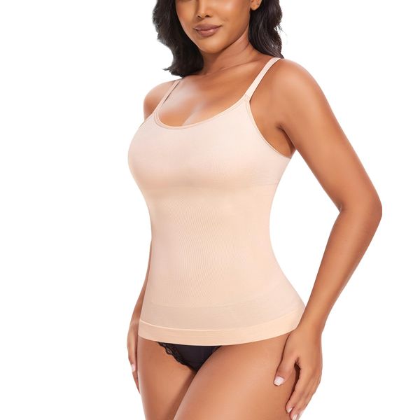 YARRCO Shape Unterhemd Damen Tank Top Bauchweg Shapewear Sport Tanktop Figurformendes Trägertop Body Shaper Hemdchen Nahlos Formendes Camisole Shaping Hemd (Beige, S)