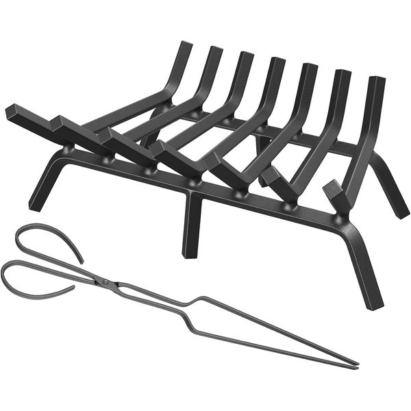 Fireplace Grate 24" Heavy Duty Fire Rack Log Holder w/ Tongs Fire Pit Grates