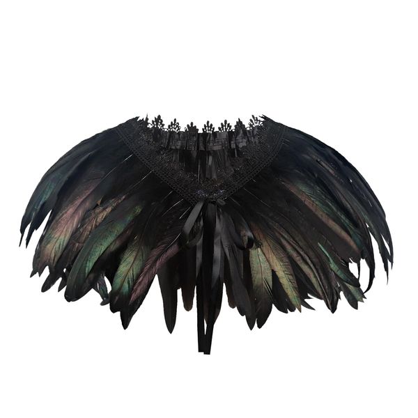 keland Damen Natural Feather Feather Schal Halloween Shrug Schwarz Poncho Kragen（Schwarz）