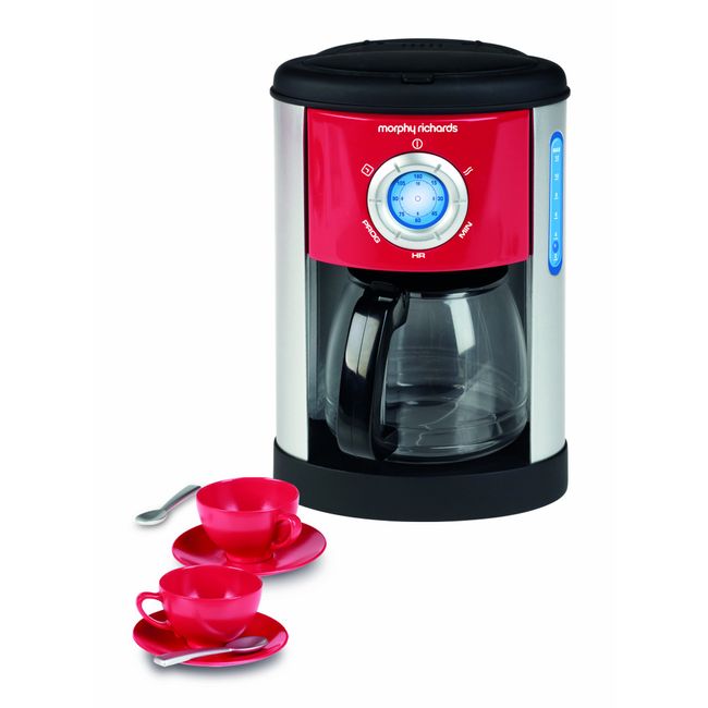 Casdon Little Cook Morphy Richards Coffee Maker Fillable Toy Coffee Maker For Children Aged 3+ Includes Water Level Indicator & Dripping Water! Red/Grey/Black