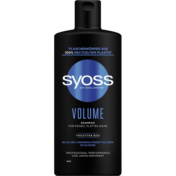 Syoss Shampoo Volume (440 ml), for Fine & Flat Hair, Silicone-Free Shampoo for up to 48 Hours of Volume without Weight, Vegan Formula with Purple Rice
