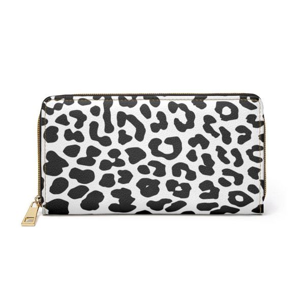 Womens Wallet, Zip Purse, Black & White Leopard - One size