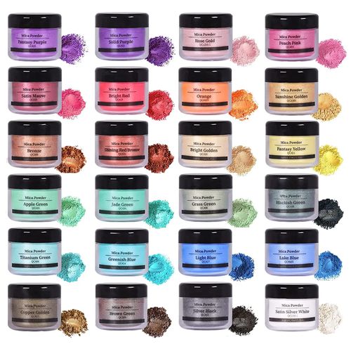 Mica Powder 24 Color 10g Each Pack, Pigment Powder Set for Painting, Nail Polish, Fine Arts, Lip Gloss, Makeup, Bath Bomb, Handmade Soap Making and Epoxy Resin