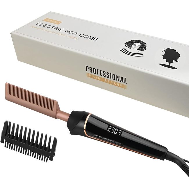 80°C-230°C Hot Comb for Afro Hair / Lace peruk/sakal için, janelove seramik düzleştirici tarak, HD LCD göstergeli, hızlı ısıtma saç düzleştirici fırça, erkekler için sakal düzleştirici tarak