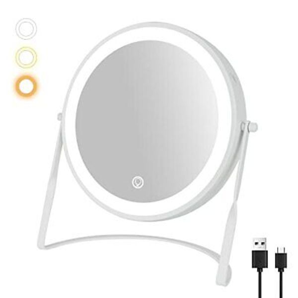 8.5'' Lighted Makeup Vanity Mirror with Magnification, Rechargeable 1x White