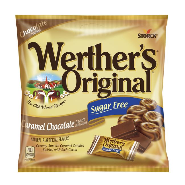 Werther's Original Hard Sugar Free Caramel Chocolate Candy, 2.35 Oz Bags (Pack of 12)